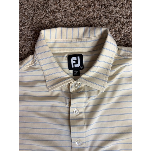 FootJoy Other - FootJoy Mens Large ProDry Golf Polo Shirt Yellow Blue Striped Short Sleeve FJ